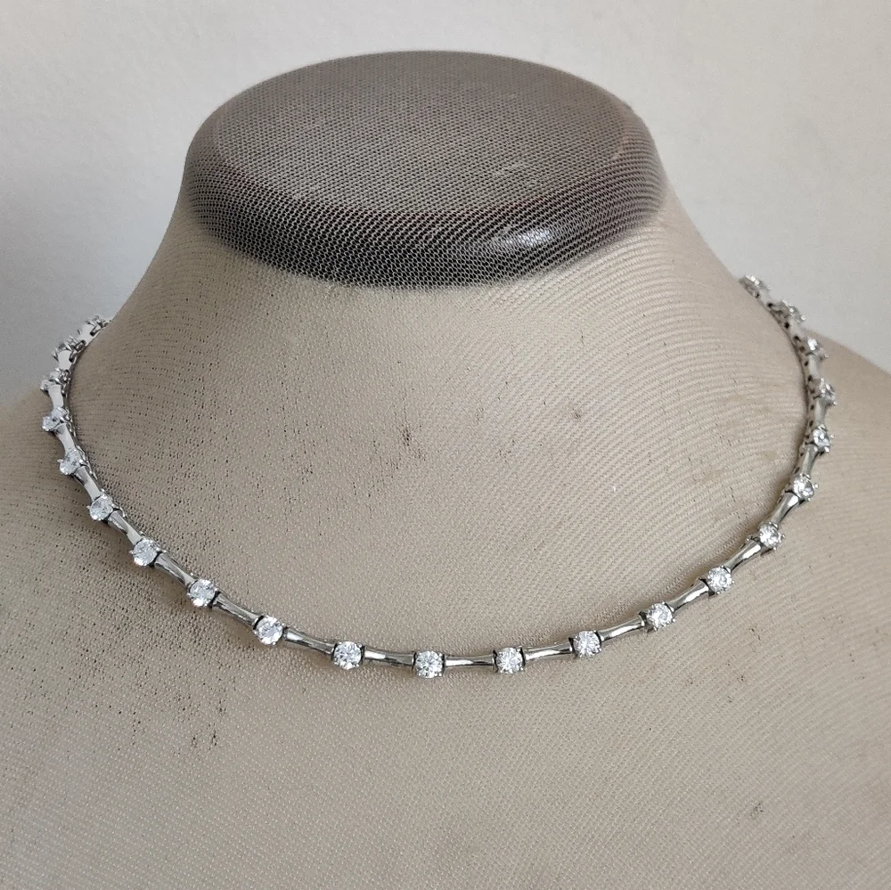 Elegant Sterling Silver and Cubic Zirconia Station Necklace - Picture 1 of 16